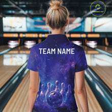 Load image into Gallery viewer, Custom Purple And Blue Galaxy Bowling Shirts For Women, Sparkling Sky Bowling Jerseys IPHW10530