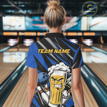 Load image into Gallery viewer, Custom Funny Blue Bowling Jerseys Bowling And Beer Women Polo Shirts, Bowling Jerseys IPHW10533