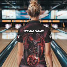 Load image into Gallery viewer, Black And Orange Custom Bowling Team Polo Shirts For Women, Dragon Bowling League Shirts IPHW8692