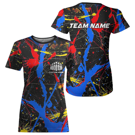 Personalized Colorful Bowling T-Shirts For Women, Custom Name Bowling Team Jerseys IPHW6181