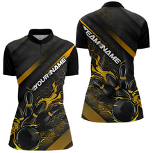 Load image into Gallery viewer, Custom Black And Yellow Flame Duckpin Women Bowling Quarter-Zip Shirt, Bowling League Shirt IPHW8948