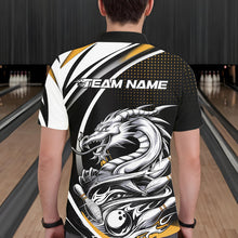 Load image into Gallery viewer, Custom Black And Yellow Dragon Bowling Team Polo Shirts For Men, Dragon Bowling Jerseys IPHW8707