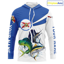 Load image into Gallery viewer, Custom Mahi Mahi, Sailfish, Tuna Florida Long Sleeve Hooded Saltwater Fishing Shirts For Men IPHW11353