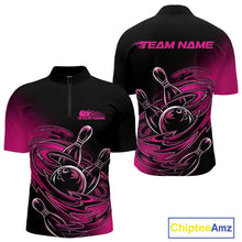 Load image into Gallery viewer, Custom Black And Pink Flame Bowling Quarter-Zip Shirts For Men, Team Bowling League Shirt IPHW9777