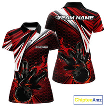 Load image into Gallery viewer, Custom Red Flame Bowling Jerseys For Women, Hexagon Bowling Team Tournament Shirt IPHW10556
