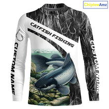 Load image into Gallery viewer, Gray Camo Custom Catfish Fishing Long Sleeve Fishing Shirts, Catfish Fishing Jerseys IPHW7016