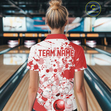 Load image into Gallery viewer, Custom Red Splatter Bowling Team League Shirts For Women, Bowling Jerseys Bowler Outfit IPHW10593