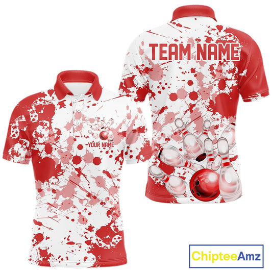 Custom Red Splatter Bowling Team League Shirts For Men, Bowling Jerseys Bowler Outfit IPHW10593