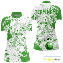 Load image into Gallery viewer, Custom Green Splatter Bowling Team League Shirt For Women, Bowling Jerseys Bowler Outfit IPHW10594