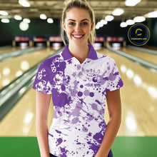 Load image into Gallery viewer, Custom Purple Splatter Bowling Team League Shirts For Women, Bowling Jerseys Bowler Outfit IPHW10595