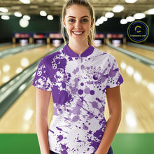 Load image into Gallery viewer, Custom Purple Splatter Bowling Team League Shirt For Women, Bowling Jersey Bowler Outfit IPHW10595