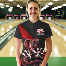 Load image into Gallery viewer, Custom Black And Red Cobra Snake Bowling Team Jerseys, Women Bowling Quarter-Zip Shirts IPHW11085