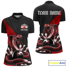 Load image into Gallery viewer, Custom Black And Red Cobra Snake Bowling Team Jerseys, Women Bowling Quarter-Zip Shirts IPHW11085