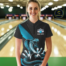 Load image into Gallery viewer, Custom Black And Blue Cobra Snake Bowling Team Jerseys, Women Bowling Quarter-Zip Shirts IPHW11086