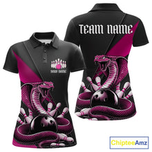 Load image into Gallery viewer, Custom Black And Pink Cobra Snake Bowling Team Jerseys, Women Bowling Polo Shirts IPHW11089