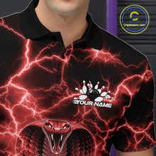 Load image into Gallery viewer, Custom Red Thunder Lightning Cobra Snake Bowling Team Men Polo Shirt, Bowling Jersey IPHW11092