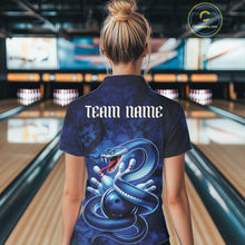 Load image into Gallery viewer, Custom Blue Snake Bowling Women Polo Shirt, Bowling Team Tournament Jerseys IPHW11094