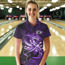 Load image into Gallery viewer, Custom Purple Snake Bowling Women Polo Shirt, Bowling Team Tournament Jerseys IPHW11096
