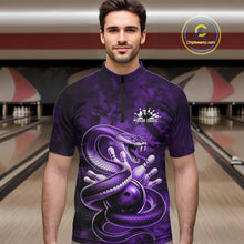 Load image into Gallery viewer, Custom Purple Snake Bowling Men Quarter-Zip Shirt, Bowling Team Tournament Jerseys IPHW11096