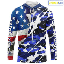 Load image into Gallery viewer, Custom American Flag Blue Camo Long Sleeve Shirts, Patriotic Performance Fishing Shirts IPHW6535