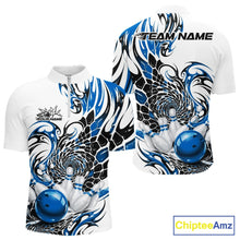 Load image into Gallery viewer, Custom Blue Tribal Flame Bowling Men Quarter-Zip Shirt, Polygonal Bowling Jerseys IPHW11379