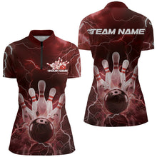 Load image into Gallery viewer, Custom Black And Red Thunder Lightning Bowling Quarter-Zip Shirt For Women, Bowling Jerseys IPHW8514