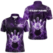 Load image into Gallery viewer, Custom Black And Purple Thunder Lightning Bowling Polo Team Shirts For Men, Bowling Jerseys IPHW8515