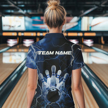 Load image into Gallery viewer, Custom Black And Blue Thunder Lightning Bowling Quarter-Zip Shirt For Women, Bowling Jersey IPHW8516