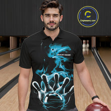 Load image into Gallery viewer, Custom Blue Smoke Bowling Polo Team Shirts For Men, Flame Bowling League Shirt IPHW9565