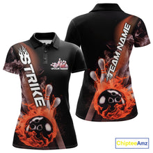 Load image into Gallery viewer, Custom Orange Flame Strike Bowling Team Polo Shirts For Women, Fire Bowling Jerseys IPHW9574