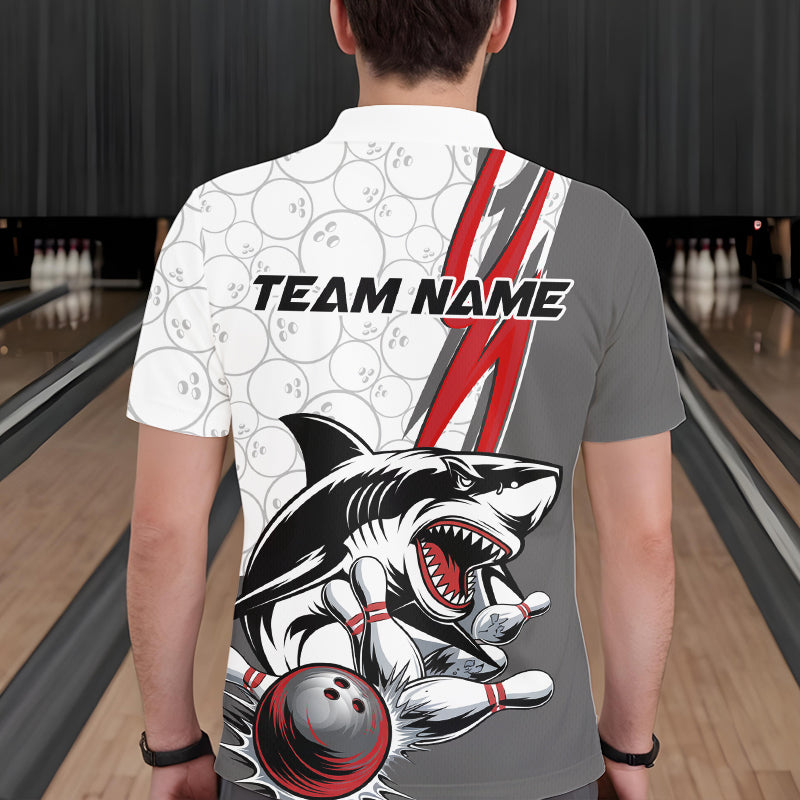 Custom Red Shark Bowling Polo Shirts For Men, Shark Bowling Team Tournament Outfits IPHW8728