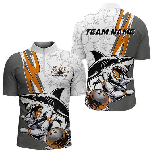 Custom Orange Shark Bowling Quarter-Zip Shirts For Men, Shark Bowling Team Tournament Outfits IPHW8730