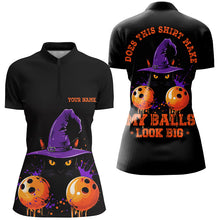 Load image into Gallery viewer, Halloween Black Cat Custom Funny Ladies Bowling Shirts "This Shirt Make My Balls Look Big" IPHW7604