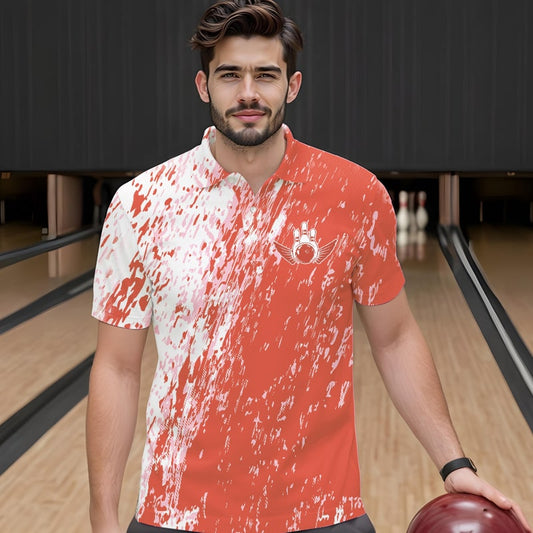 Personalized White And Orange Bowling Team Polo Shirts For Men, Bowling Tournament Outfits IPHW8745