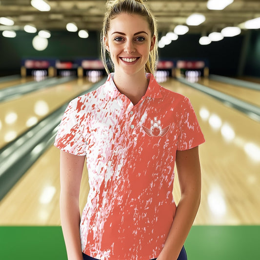 Personalized White And Orange Bowling Team Polo Shirt For Women, Bowling Tournament Outfits IPHW8745