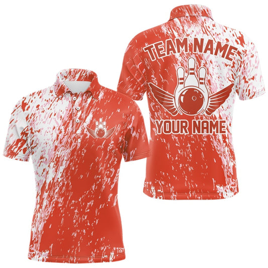 Personalized White And Orange Bowling Team Polo Shirts For Men, Bowling Tournament Outfits IPHW8745