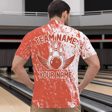 Load image into Gallery viewer, Personalized White And Orange Bowling Team Quarter-Zip Shirts For Men, Bowling Tournament Outfits IPHW8745