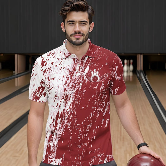Personalized White And Brick Red Bowling Team Polo Shirts For Men, Bowling Tournament Outfits IPHW8746