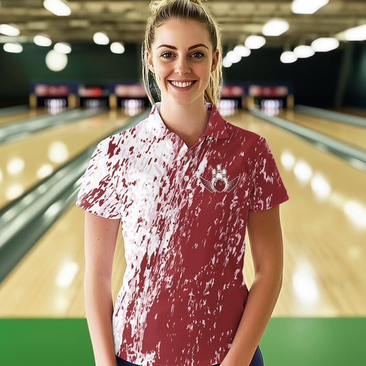 Personalized White And Brick Red Bowling Team Womens Polo Shirt, Bowling Tournament Outfits IPHW8746