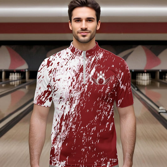 Personalized White And Brick Red Bowling Team Men Quarter-Zip Shirts, Bowling Tournament Outfits IPHW8746