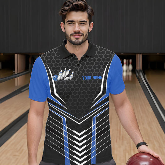 Custom Black And Blue Eagle Bowling Jerseys, Bowling Team Men Polo Shirts Bowlers Outfits IPHW8750