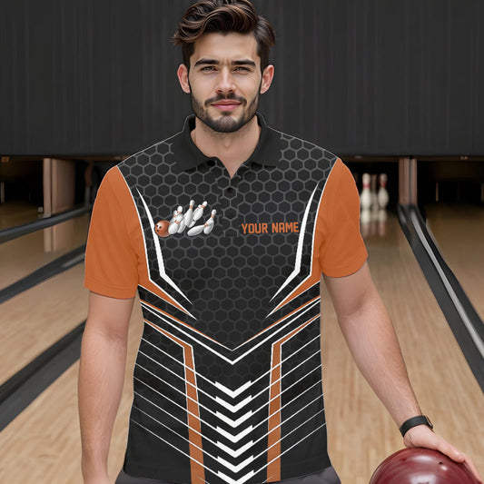 Custom Black And Orange Eagle Bowling Jerseys, Bowling Team Men Polo Shirts Bowlers Outfits IPHW8751