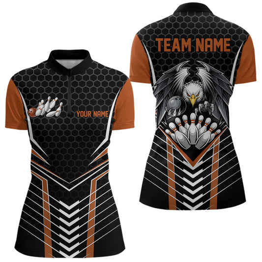 Custom Black And Orange Eagle Bowling Jerseys, Bowling Team Women Quarter-Zip Shirts IPHW8751