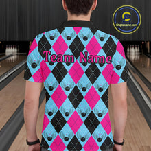 Load image into Gallery viewer, Blue And Pink Argyle Pattern Custom Bowling Shirts For Men, Personalized Bowling Team Shirt IPHW7306