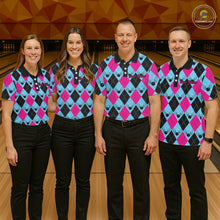 Load image into Gallery viewer, Blue And Pink Argyle Pattern Custom Bowling Shirts For Men, Personalized Bowling Team Shirt IPHW7306