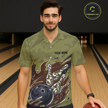 Load image into Gallery viewer, Custom Military Camo Men And Women Bowling Shirt, Patriotic Veteran Flame Camouflage Team Shirt IPHW8038