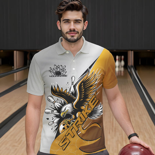 Custom Yellow Eagle Bowling Team Men Polo Shirts, Eagle Bowling League Shirt Bowlers Outfit IPHW8757