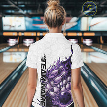 Load image into Gallery viewer, Cusom Purple Blue Flame Bowling Women Polo Team Shirt, Fire Bowling Tournament Jersey IPHW11128