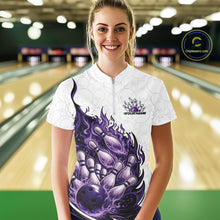 Load image into Gallery viewer, Cusom Purple Blue Flame Bowling Women Team Shirt, Fire Bowling Tournament Jersey IPHW11128