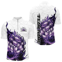Load image into Gallery viewer, Cusom Purple Blue Flame Bowling Men Quarter-Zip Team Shirt, Fire Bowling Tournament Jersey IPHW11128